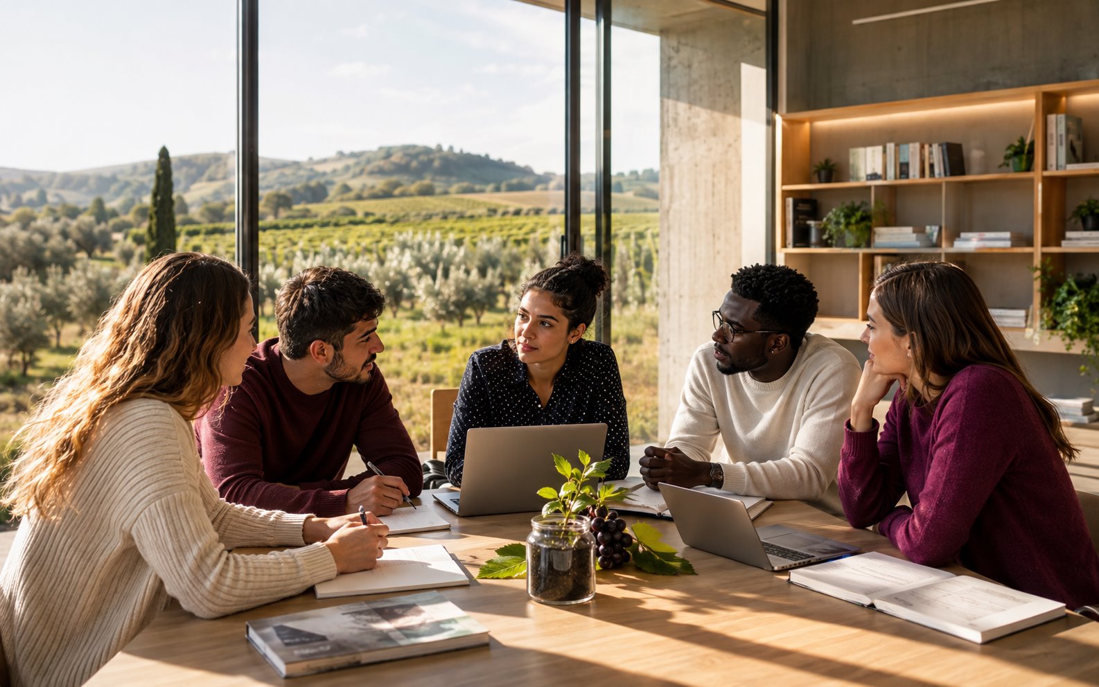 Studenti universitari collaborano in un moderno spazio di formazione